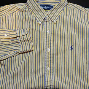 Polo Ralph Lauren Mens Yellow Blue Stripe Button Front Shirt Classic Fit Size XL